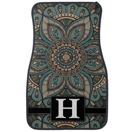 Military Mandala Boho Chic Monogrammed Classic Car Floor Mat