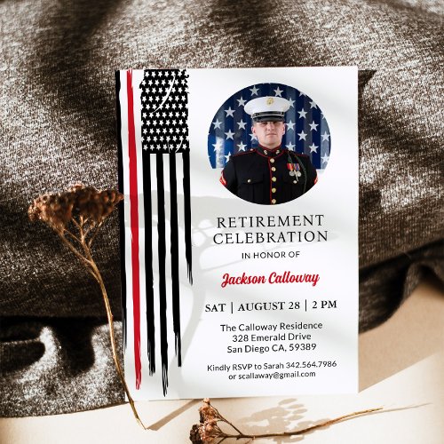 Military Marine Retirement Party, Red Line Flag Invitation
