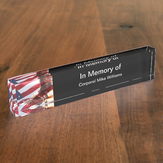 Military Memorial American Flag And Eagle Desk Name Plate (Side)