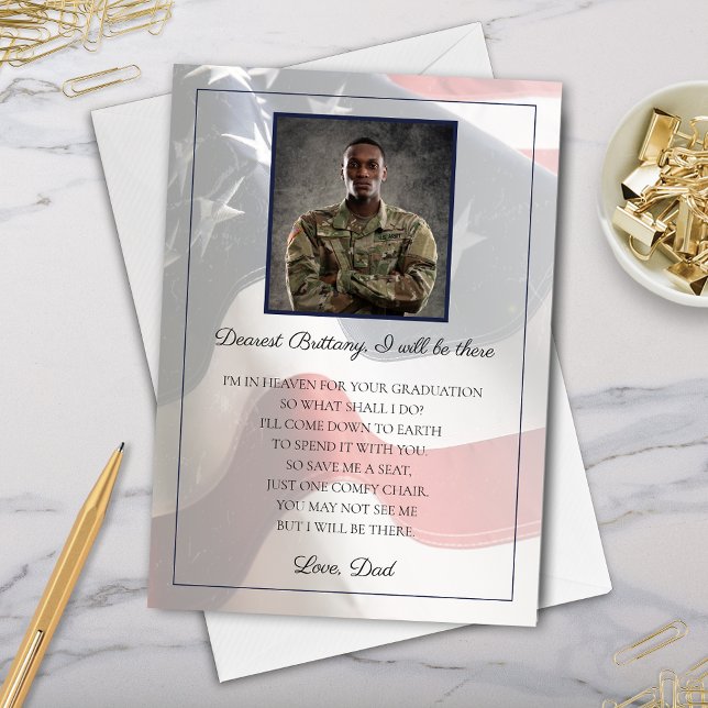 Military Memorial Card from Soldier to Graduate (save a seat military gold star family member children graduation i will be there memorial poem card)