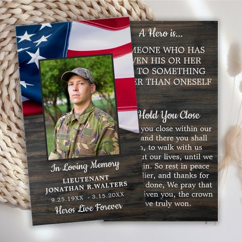 Military Memorial Fallen Soldier Prayer Card