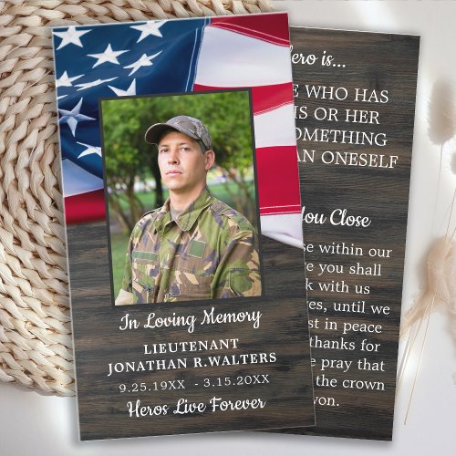 Military Memorial Fallen Soldier Prayer Card Photo