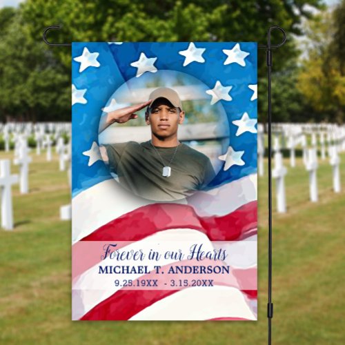 Military Memorial Photo Patriotic Veteran Cemetery Garden Flag