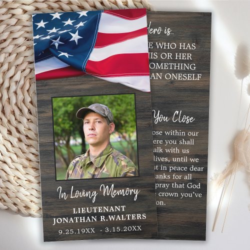 Military Memorial Prayer Card Fallen Soldier Photo