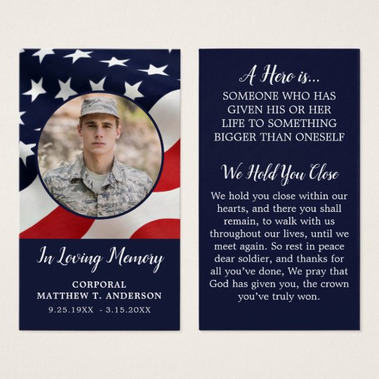 Military Memorial Soldier USA Flag Prayer Card | Zazzle