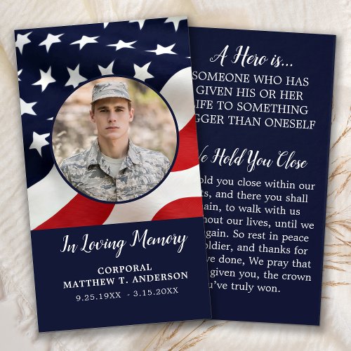 Military Memorial Soldier USA Flag Prayer Card