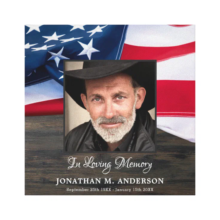 Military Memorial Veteran Photo USA American Flag Canvas Print Zazzle