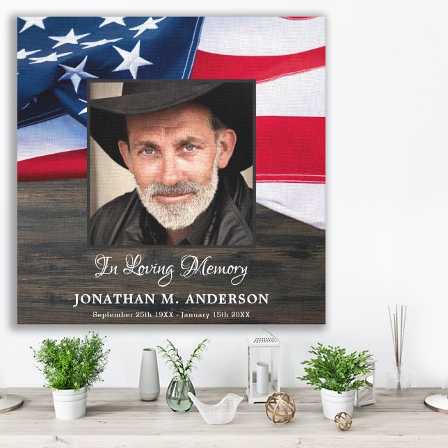 Military Memorial Veteran Photo USA American Flag Canvas Print (Creator Uploaded)