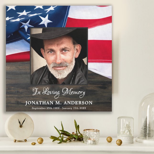 Military Memorial Veteran Photo USA American Flag Faux Canvas Print (Creator Uploaded)
