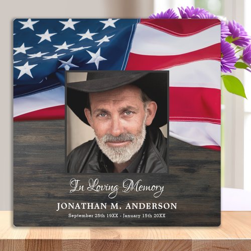 Military Memorial Veteran Photo USA American Flag Plaque