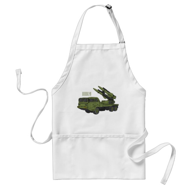 Military missile truck cartoon illustration adult apron (Front)