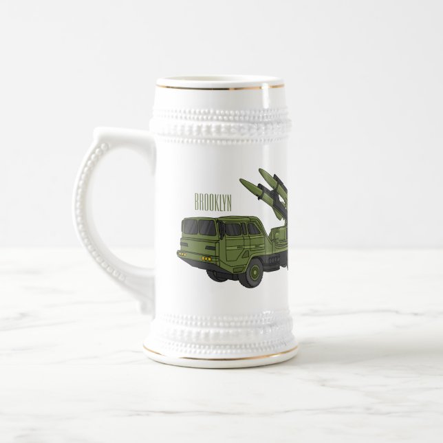 Military missile truck cartoon illustration beer stein (Left)