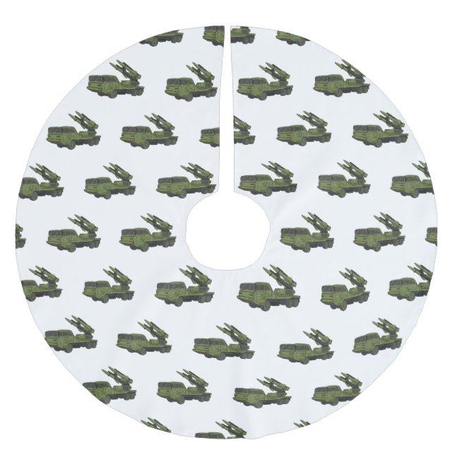 Military missile truck cartoon illustration brushed polyester tree skirt (Front)