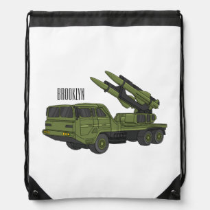 Military missile truck cartoon illustration drawstring bag