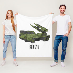 Military missile truck cartoon illustration fleece blanket