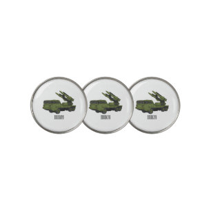 Military missile truck cartoon illustration golf ball marker