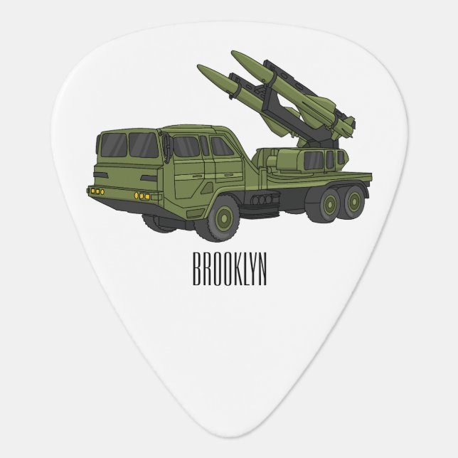 Military missile truck cartoon illustration guitar pick (Front)