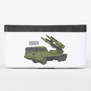 Military missile truck cartoon illustration iPhone x wallet case