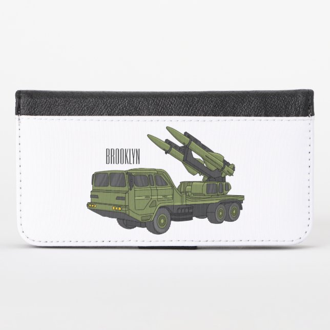 Military missile truck cartoon illustration  iPhone wallet case (Front (Horizontal))