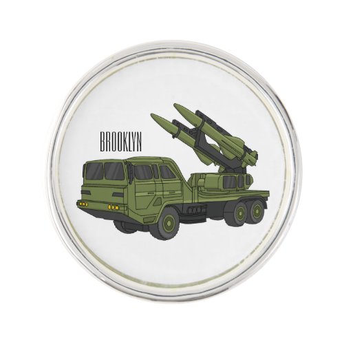Military missile truck cartoon illustration lapel pin
