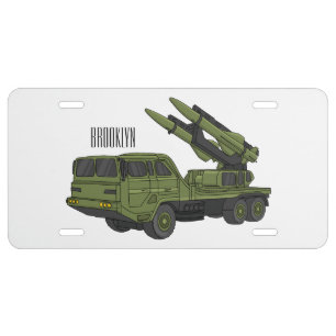 Military missile truck cartoon illustration license plate