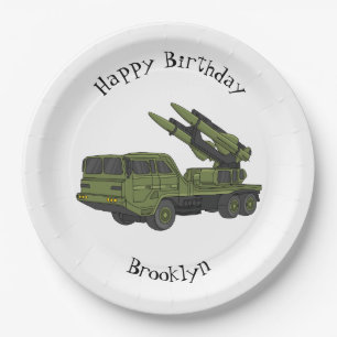 Military missile truck cartoon illustration paper plates