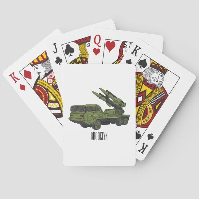 Military missile truck cartoon illustration poker cards (Back)