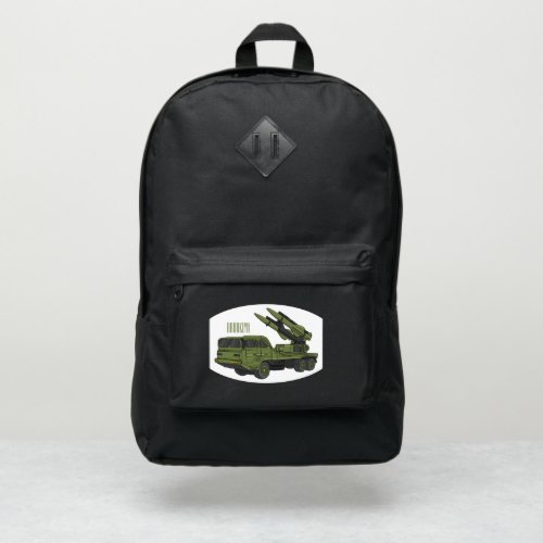 Military missile truck cartoon illustration port authority backpack