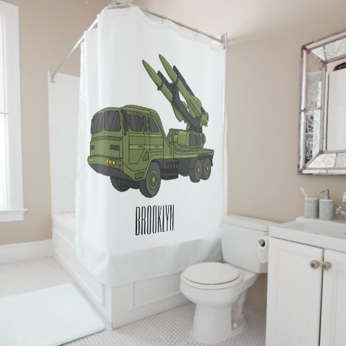 Military missile truck cartoon illustration shower curtain