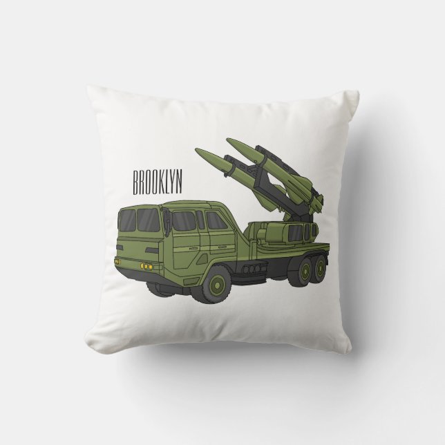 Military missile truck cartoon illustration throw pillow (Front)