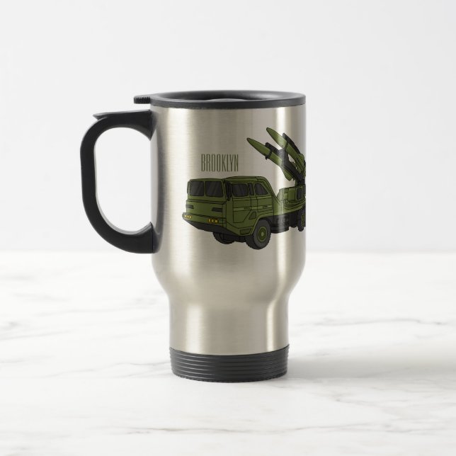 Military missile truck cartoon illustration travel mug (Left)