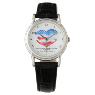 *~* Military Mom Veteran Red White Blue Heart Flag Watch
