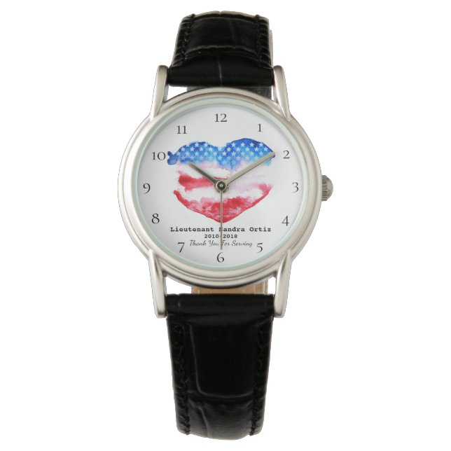 *~* Military Mom Veteran Red White Blue Heart Flag Watch (Front)