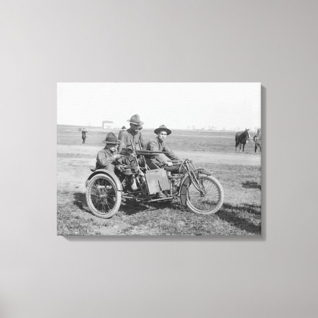 Military Motorcycle with Sidecar and Machine Gun Canvas Print (Front)