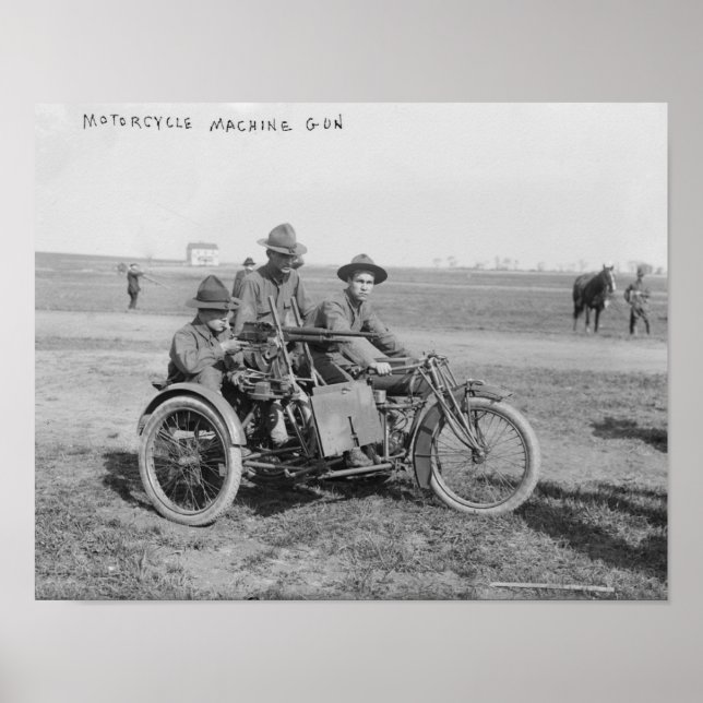 Military Motorcycle with Sidecar and Machine Gun Poster (Front)