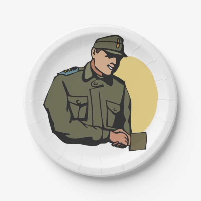 Military Officer Retro Army Soldier  Paper Plates (Front)