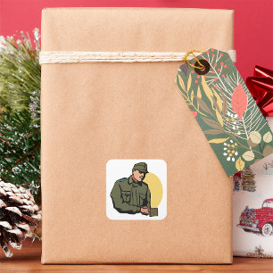 Military Officer Retro Army Soldier Square Sticker