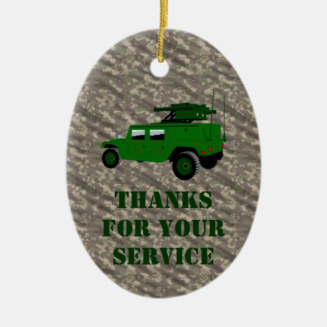 Military Offroad Truck Tow Missile Launcher Ceramic Ornament (Front)