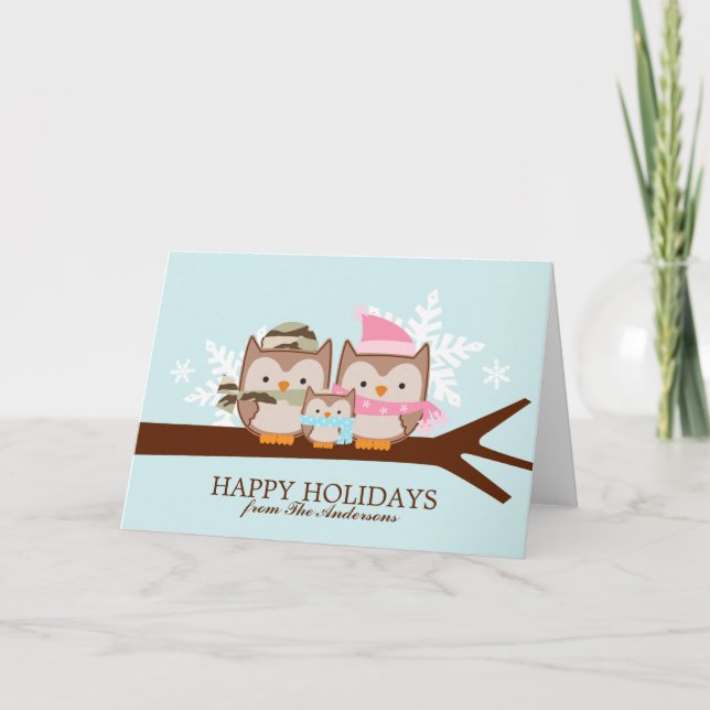 Military Owl Family Christmas Cards (Front)