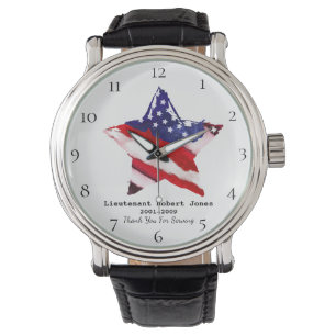 *~* Military Painted Veteran Red White Blue Flag Watch
