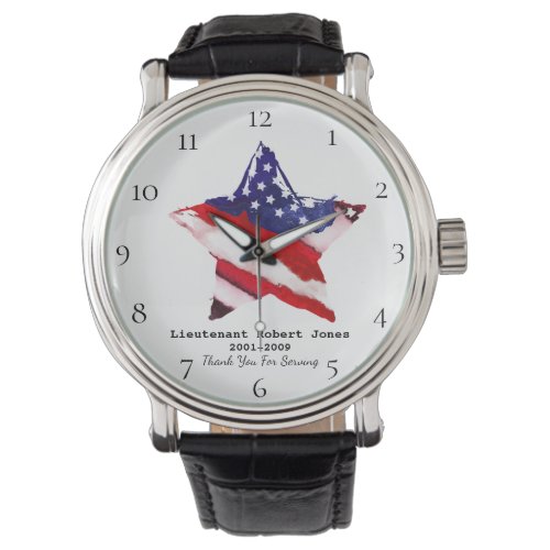  Military Painted Veteran Red White Blue Flag Watch