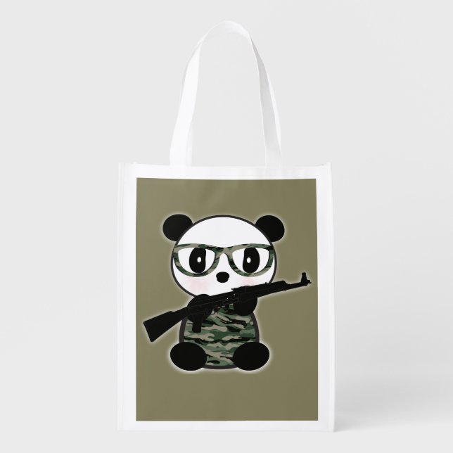 Military Panda Bear Grocery FoldUp Tote Bag (Front)