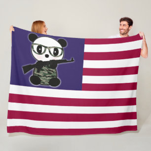 Military Panda Flag Panda Bear Flag Fleece Blanket