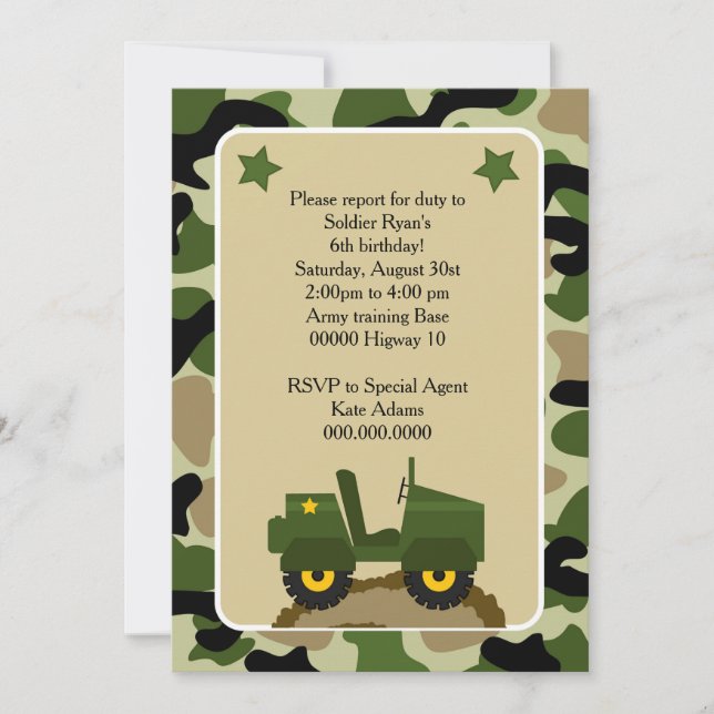 Military party invitation Camuflage Soldier (Front)