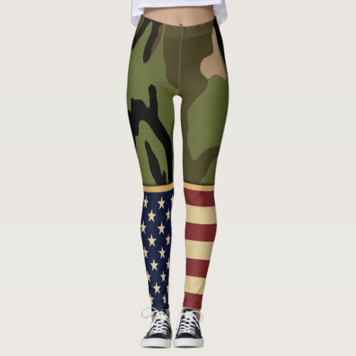 Military Patriotic American Flag Camo Leggings