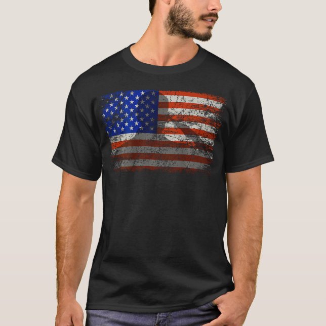 Military Patriotic American Flag Print On Back T-Shirt (Front)