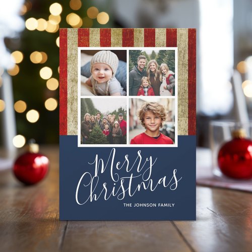 Military Patriotic Christmas 4 photo collage Holiday Card