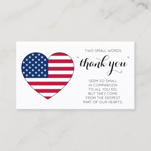 Military Patriotic Heart American Flag Thank You Business Card