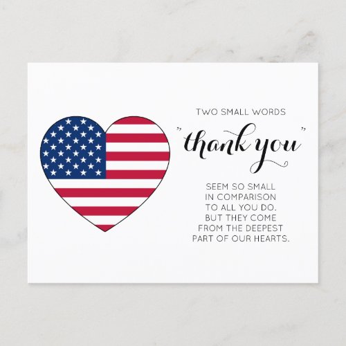 Military Patriotic Heart American Flag Thank You  Postcard