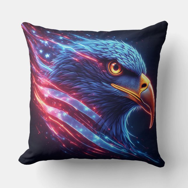 Military Patriotic Neon Eagle Artwork Throw Pillow (Front)